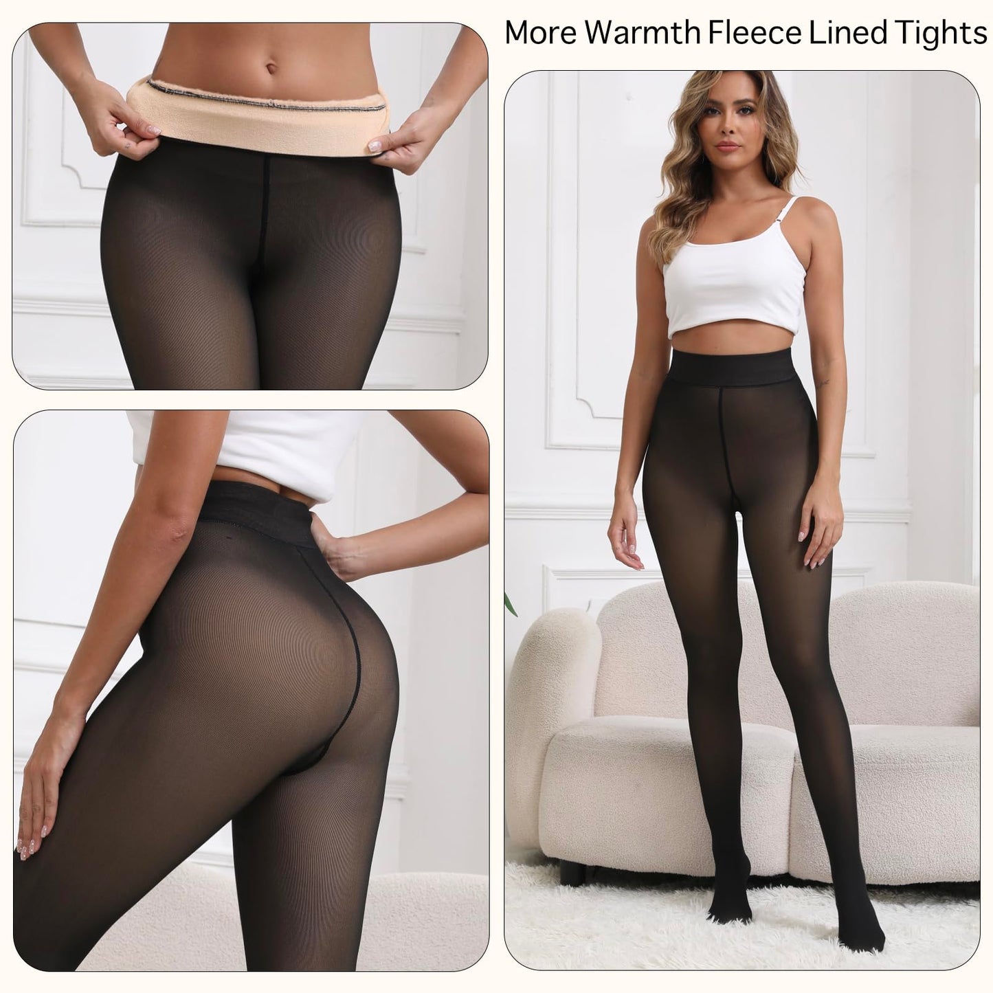2025 One-Seam Fleece Lined Tights More Warmth Fake Translucent Pantyhose High Waist Thermal Legging Women
