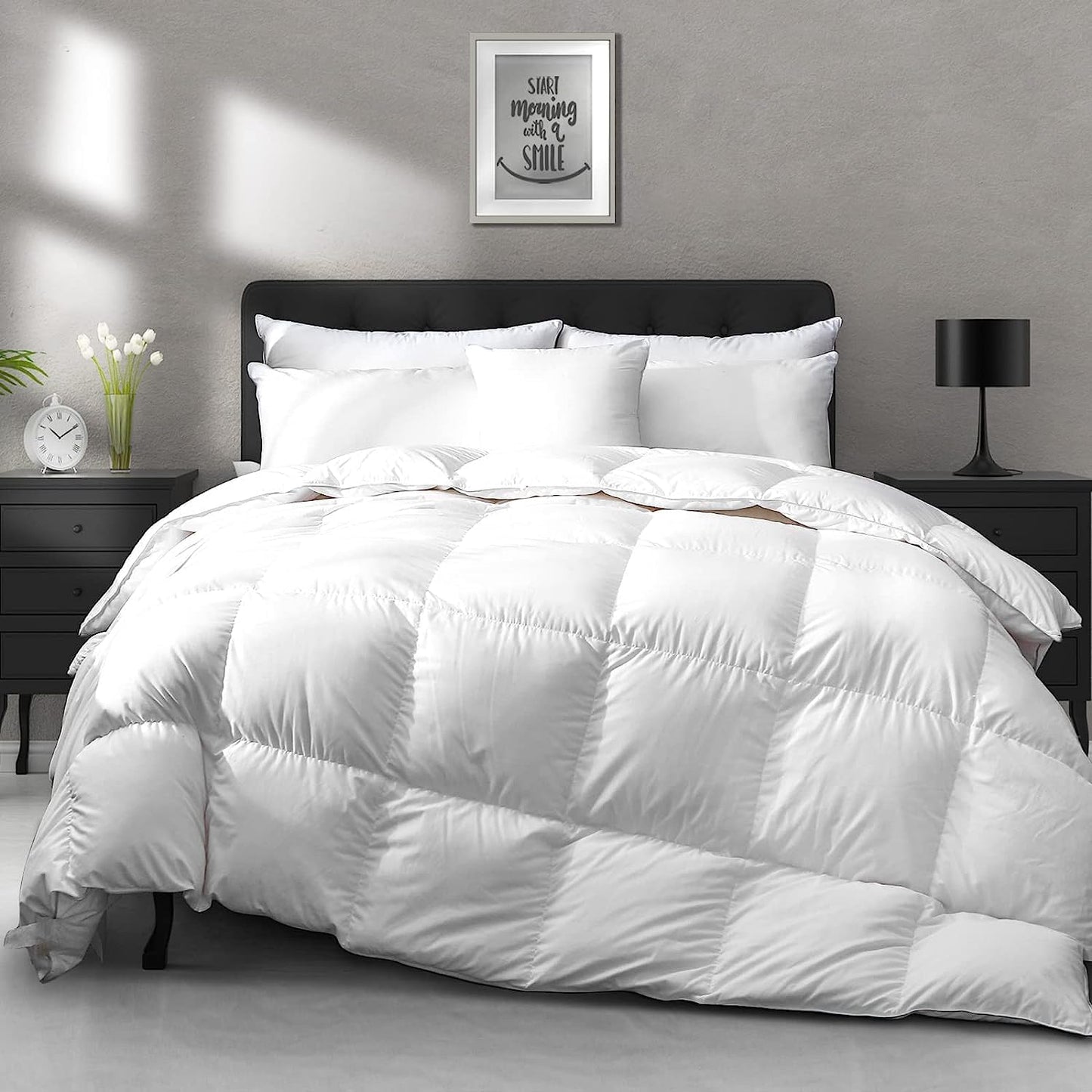 Heavyweight down Feather Fibers Comforter California King Size - Ultra-Soft Luxury High Fill-Power Hotel-Style Thicker Winter Duvet Insert for Colder Weather/Sleeper (104X96, White)