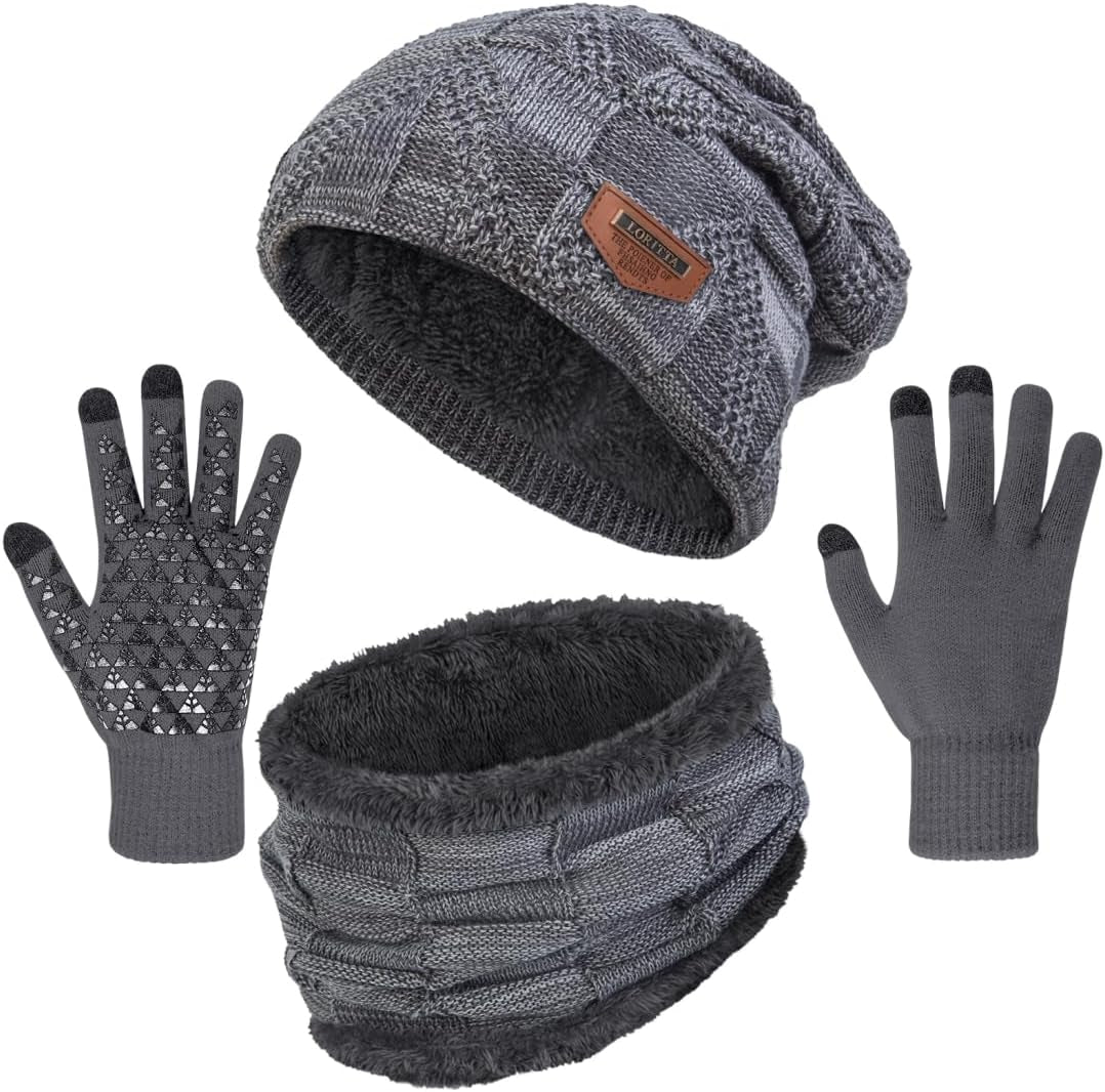 Winter Beanie Hats Scarf Gloves Set Thick Warm Slouchy Beanies Hat Knit Skull Cap Neck Warmer for Men Women