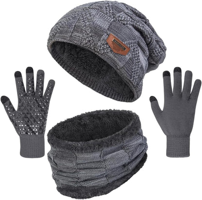 Winter Beanie Hats Scarf Gloves Set Thick Warm Slouchy Beanies Hat Knit Skull Cap Neck Warmer for Men Women