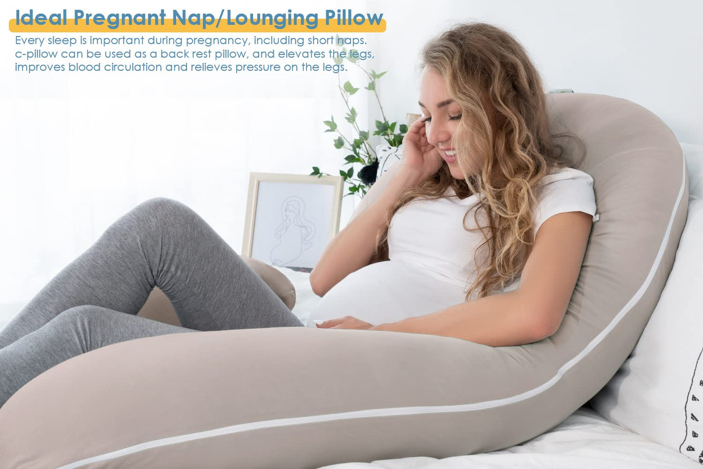 Pregnancy Pillow Cooling, Maternity Pillow with Soft Cotton Cover, C Shaped for Side Sleeping
