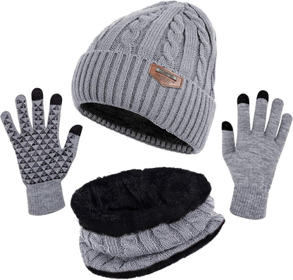 Winter Beanie Hats Scarf Gloves Set Thick Warm Slouchy Beanies Hat Knit Skull Cap Neck Warmer for Men Women