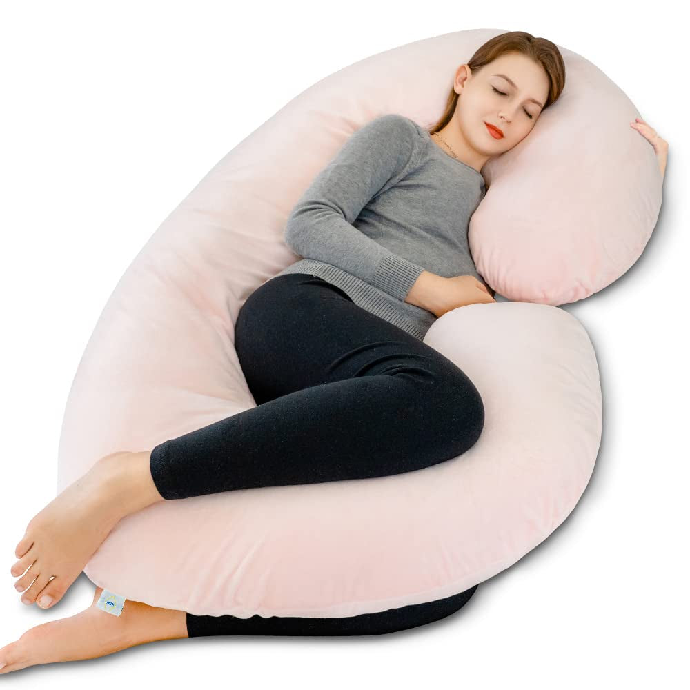 Pregnancy Pillow Cooling, Maternity Pillow with Soft Cotton Cover, C Shaped for Side Sleeping