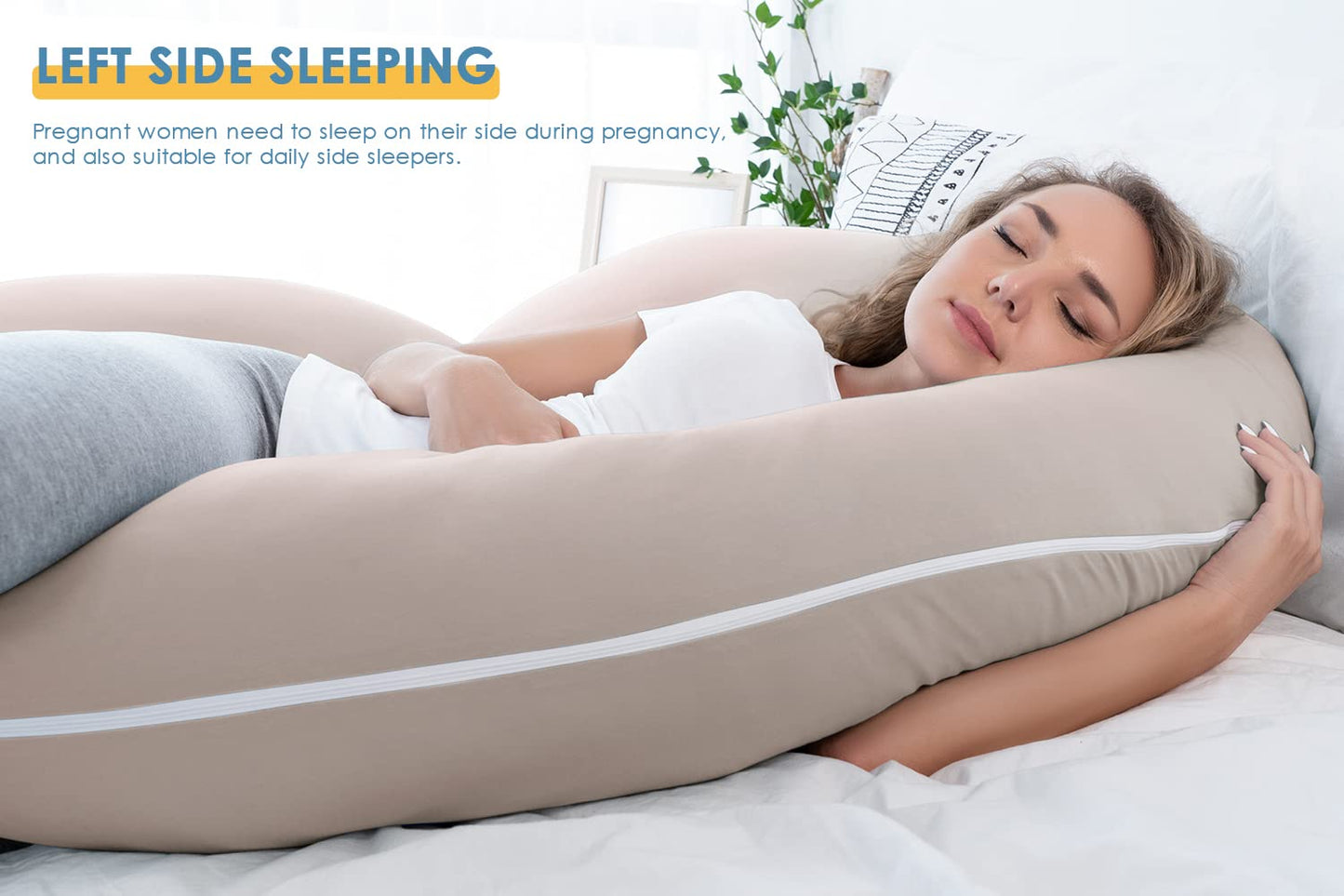 Pregnancy Pillow Cooling, Maternity Pillow with Soft Cotton Cover, C Shaped for Side Sleeping