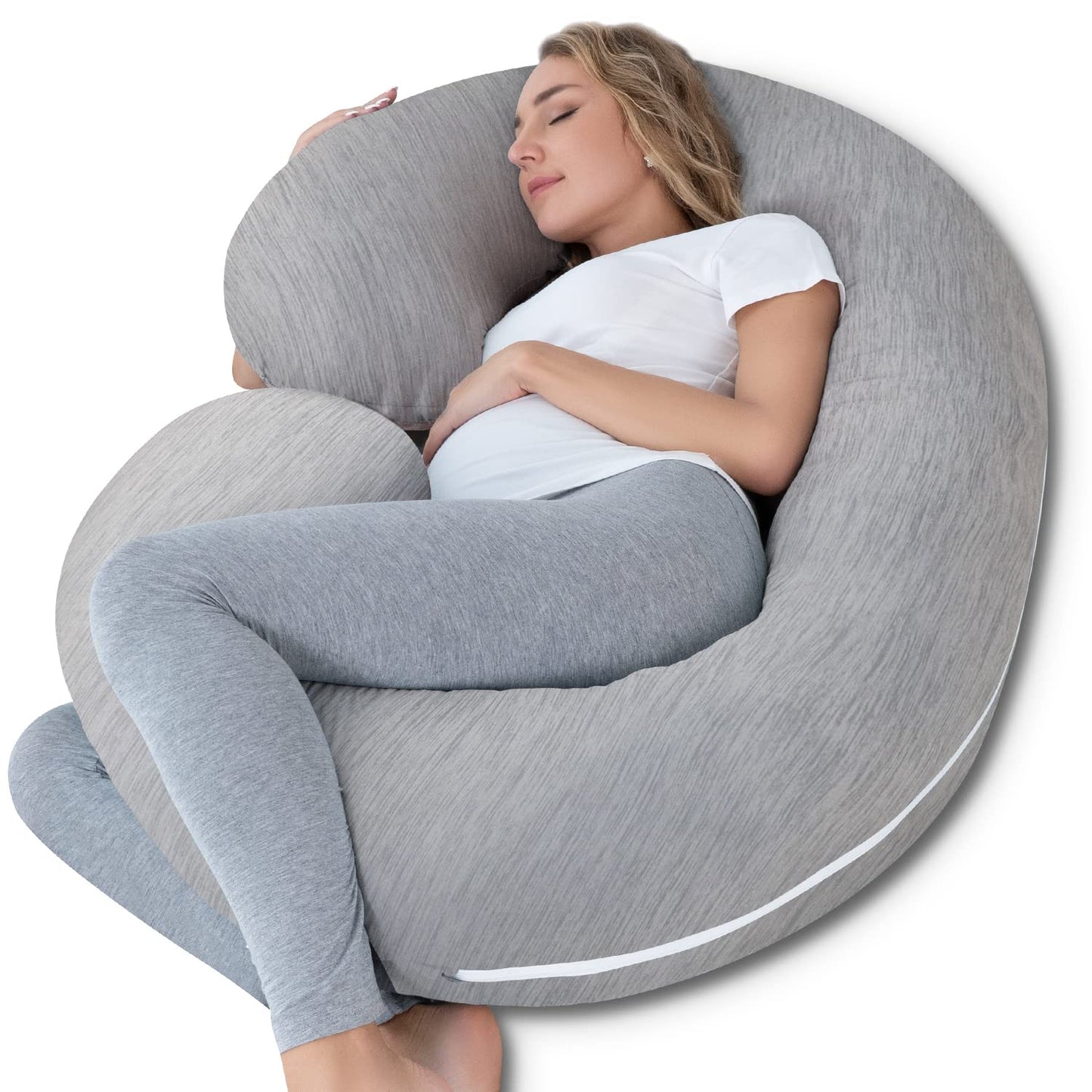 Pregnancy Pillow Cooling, Maternity Pillow with Soft Cotton Cover, C Shaped for Side Sleeping