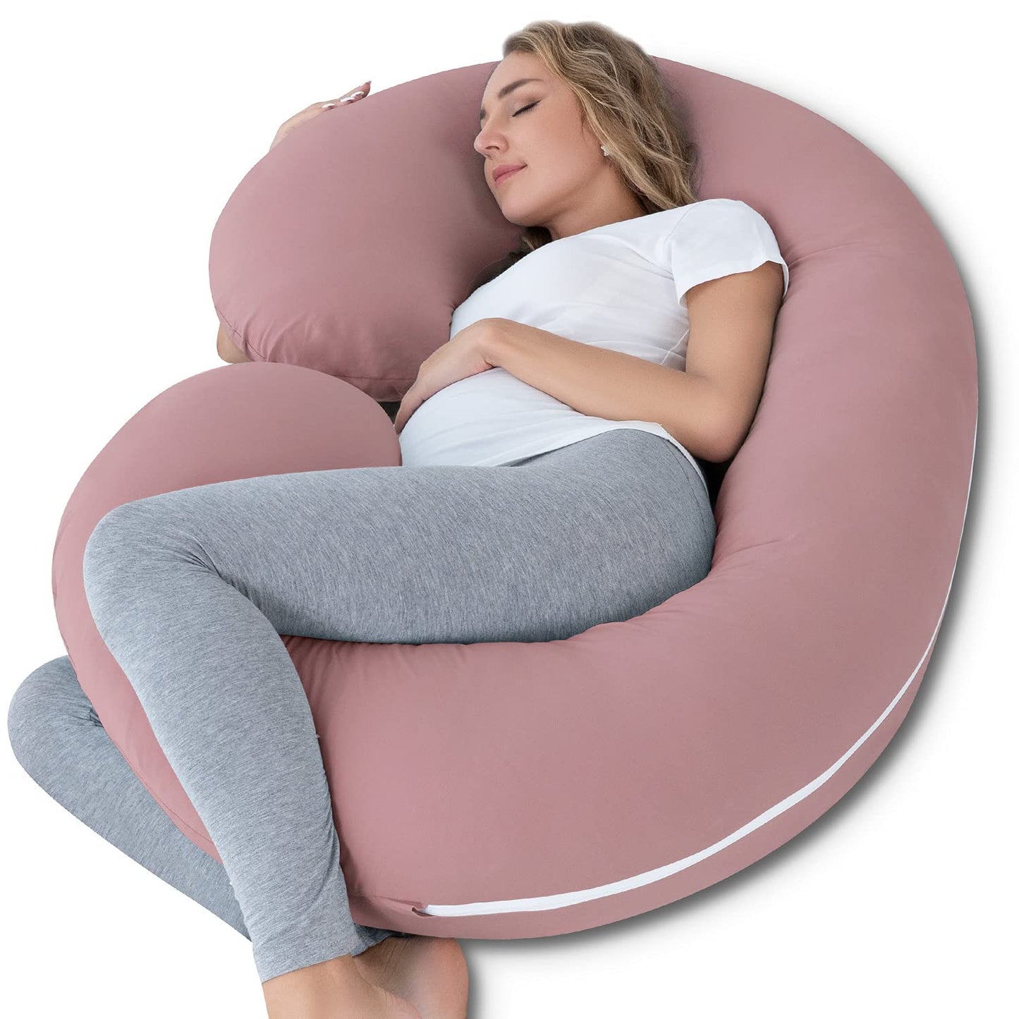 Pregnancy Pillow Cooling, Maternity Pillow with Soft Cotton Cover, C Shaped for Side Sleeping