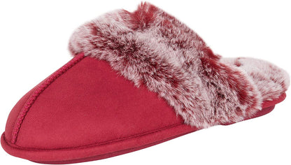 Women'S Comfy Faux Fur House Slipper Scuff Memory Foam Slip on Anti-Skid Sole