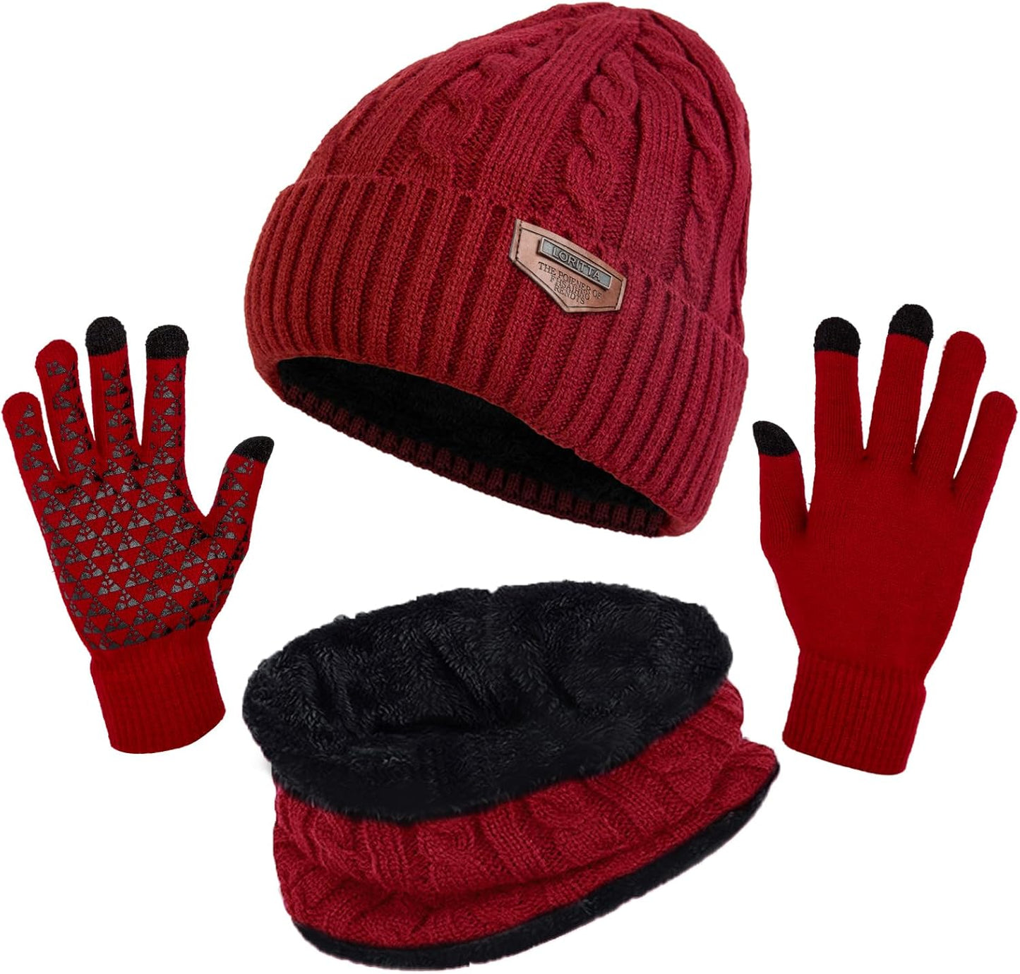 Winter Beanie Hats Scarf Gloves Set Thick Warm Slouchy Beanies Hat Knit Skull Cap Neck Warmer for Men Women