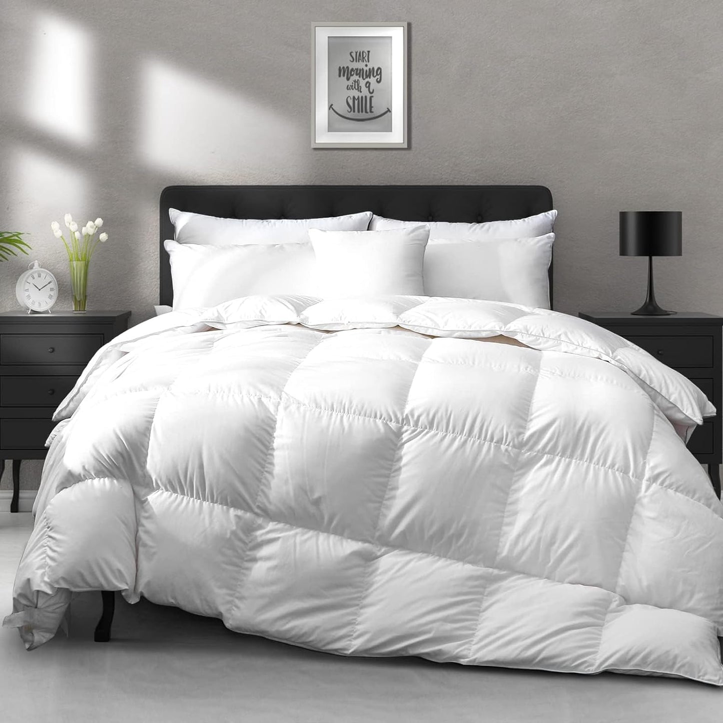 Heavyweight down Feather Fibers Comforter California King Size - Ultra-Soft Luxury High Fill-Power Hotel-Style Thicker Winter Duvet Insert for Colder Weather/Sleeper (104X96, White)