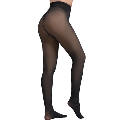 2025 One-Seam Fleece Lined Tights More Warmth Fake Translucent Pantyhose High Waist Thermal Legging Women