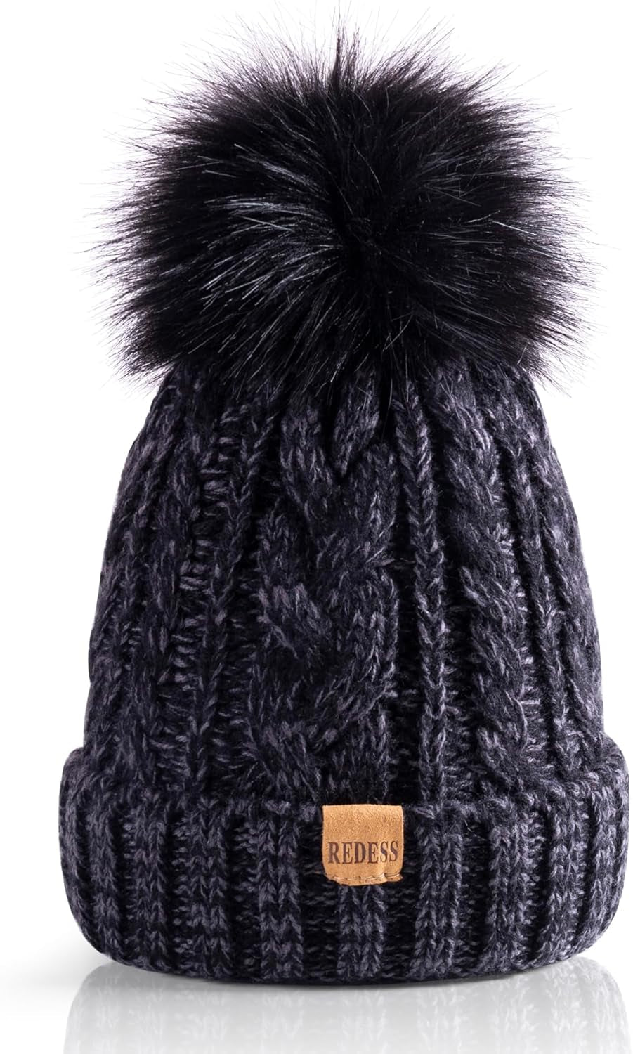 Women Winter Pompom Beanie Hat with Warm Fleece Lined, Thick Slouchy Snow Knit Skull Ski Cap