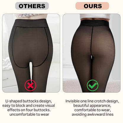 2025 One-Seam Fleece Lined Tights More Warmth Fake Translucent Pantyhose High Waist Thermal Legging Women