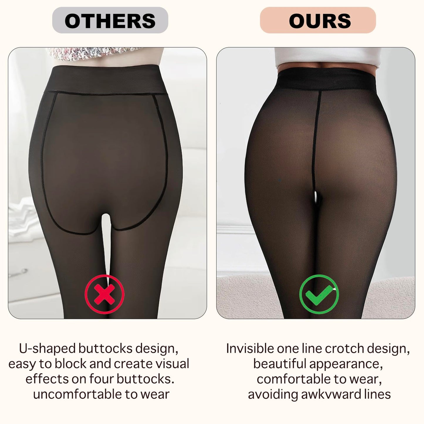 2025 One-Seam Fleece Lined Tights More Warmth Fake Translucent Pantyhose High Waist Thermal Legging Women