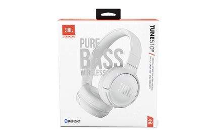 JBL Tune 510BT - Bluetooth headphones with up to 40 hours battery, microphone for call, foldable and comfortable, Android and iOs compatible (White)
