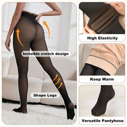 2025 One-Seam Fleece Lined Tights More Warmth Fake Translucent Pantyhose High Waist Thermal Legging Women