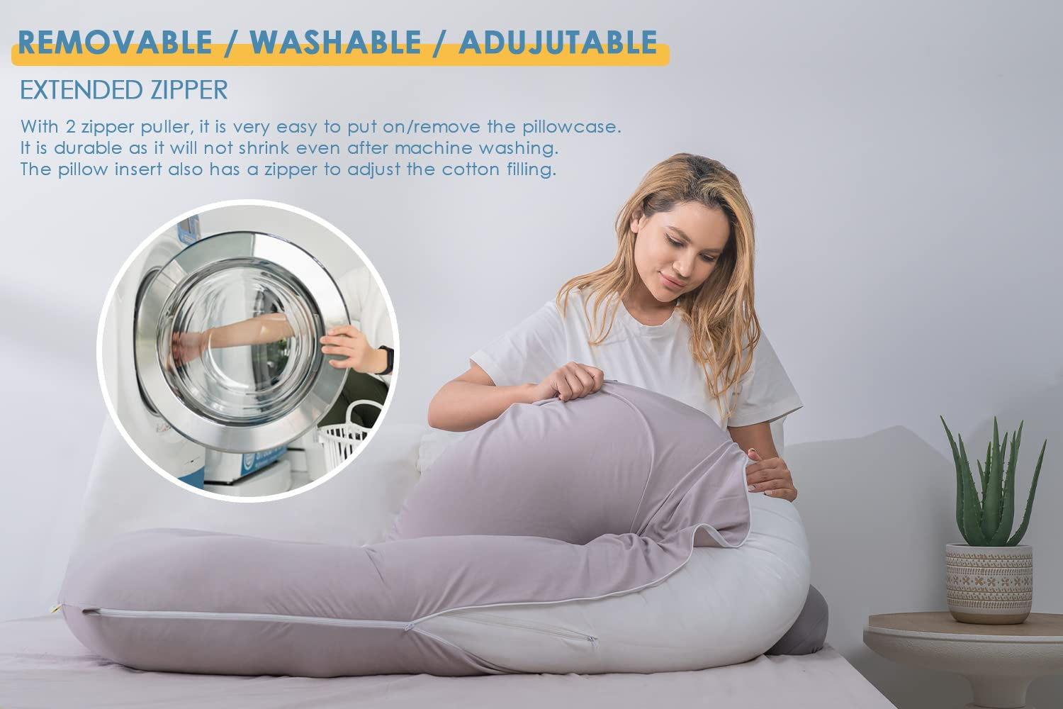 Pregnancy Pillow Cooling, Maternity Pillow with Soft Cotton Cover, C Shaped for Side Sleeping