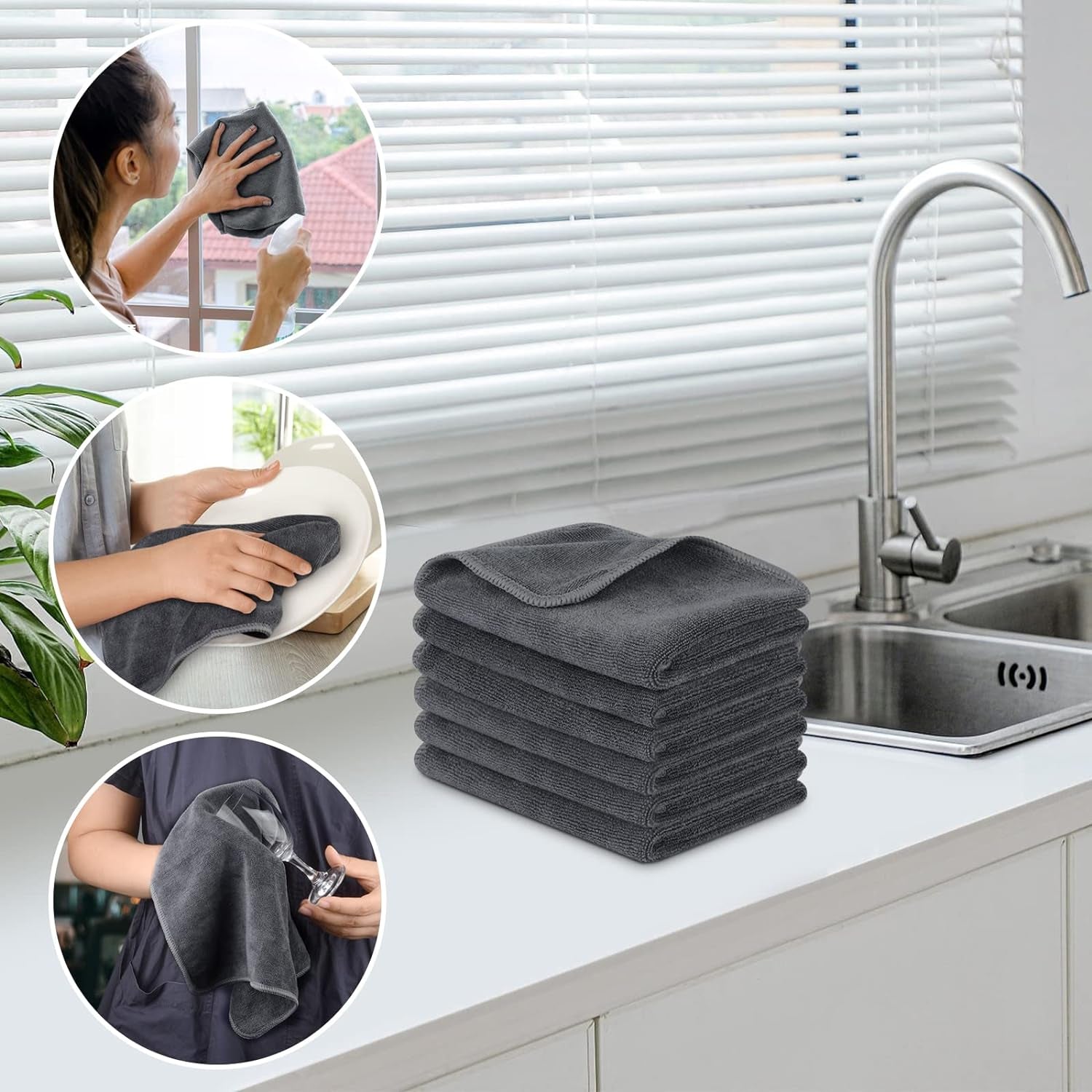 Microfiber Cleaning Cloth Ultra Absorbent Softer Towel Reusable Cloth No Streak Lintless Cleaning Clothes for Home, Kitchen, Car, Window Use 12X12 Inch Slate Grey 6 Pack