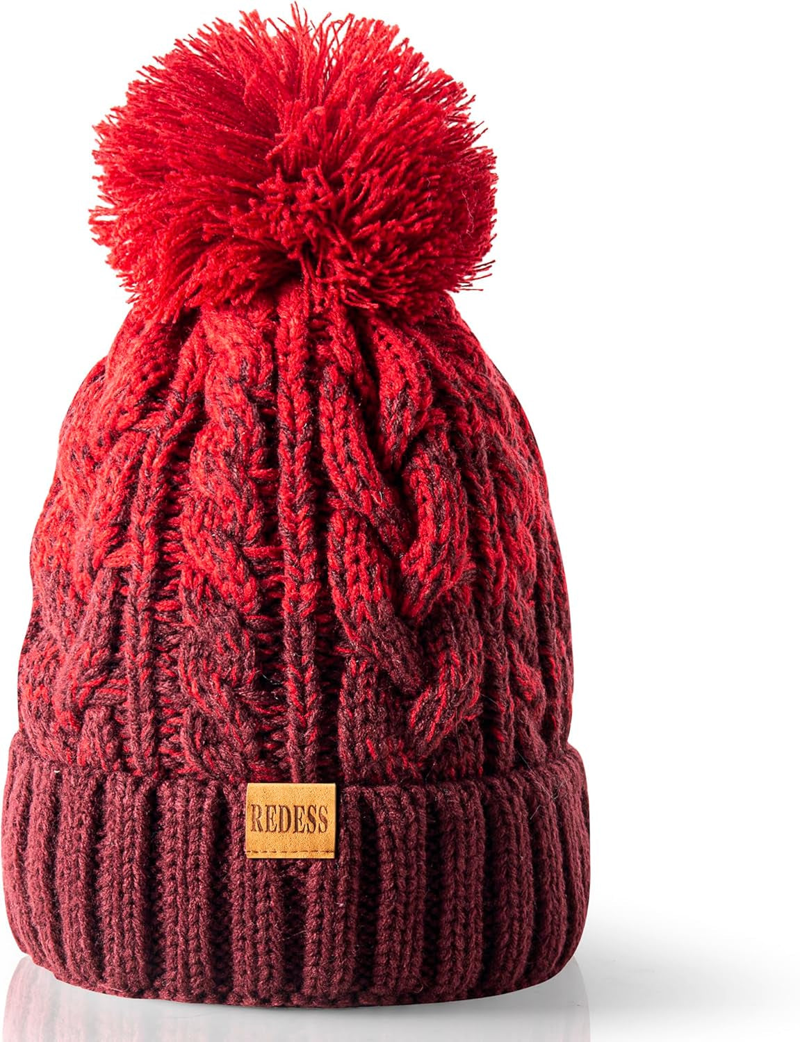 Women Winter Pompom Beanie Hat with Warm Fleece Lined, Thick Slouchy Snow Knit Skull Ski Cap