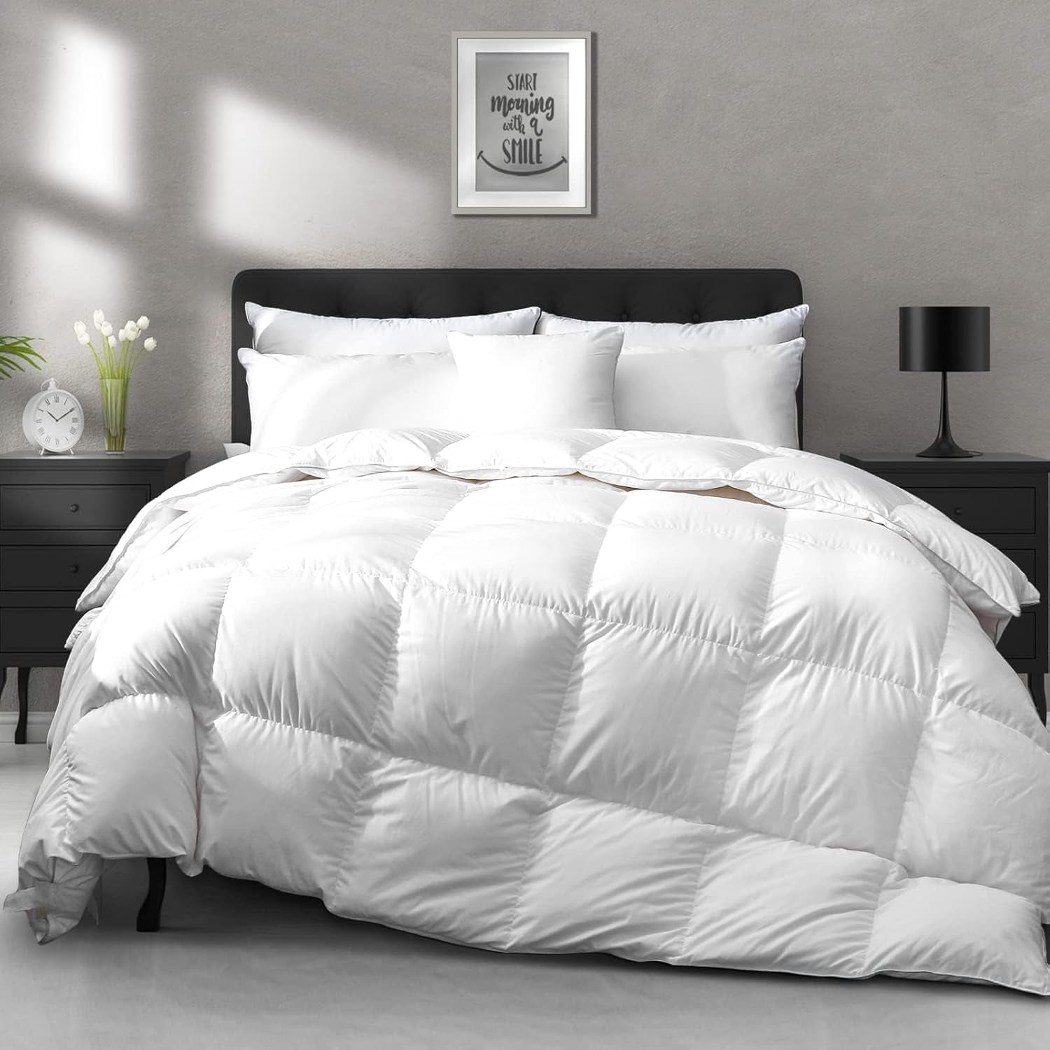 Heavyweight down Feather Fibers Comforter California King Size - Ultra-Soft Luxury High Fill-Power Hotel-Style Thicker Winter Duvet Insert for Colder Weather/Sleeper (104X96, White)