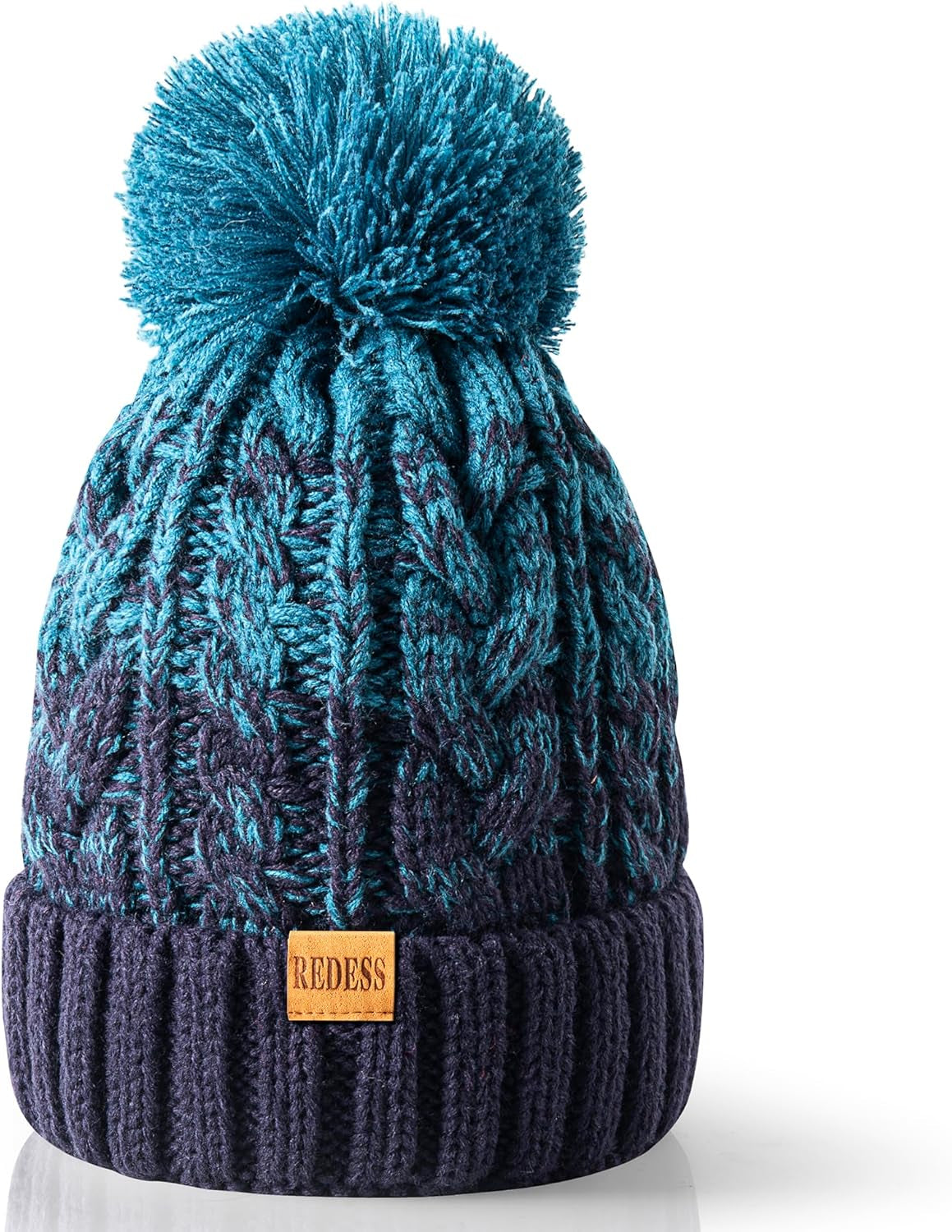 Women Winter Pompom Beanie Hat with Warm Fleece Lined, Thick Slouchy Snow Knit Skull Ski Cap