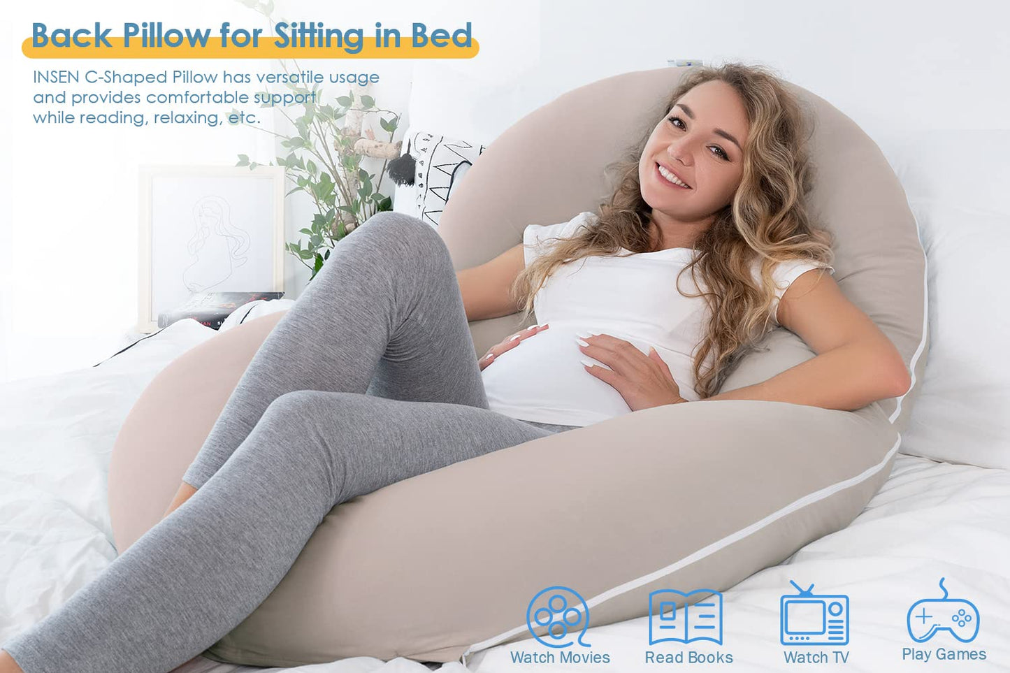 Pregnancy Pillow Cooling, Maternity Pillow with Soft Cotton Cover, C Shaped for Side Sleeping