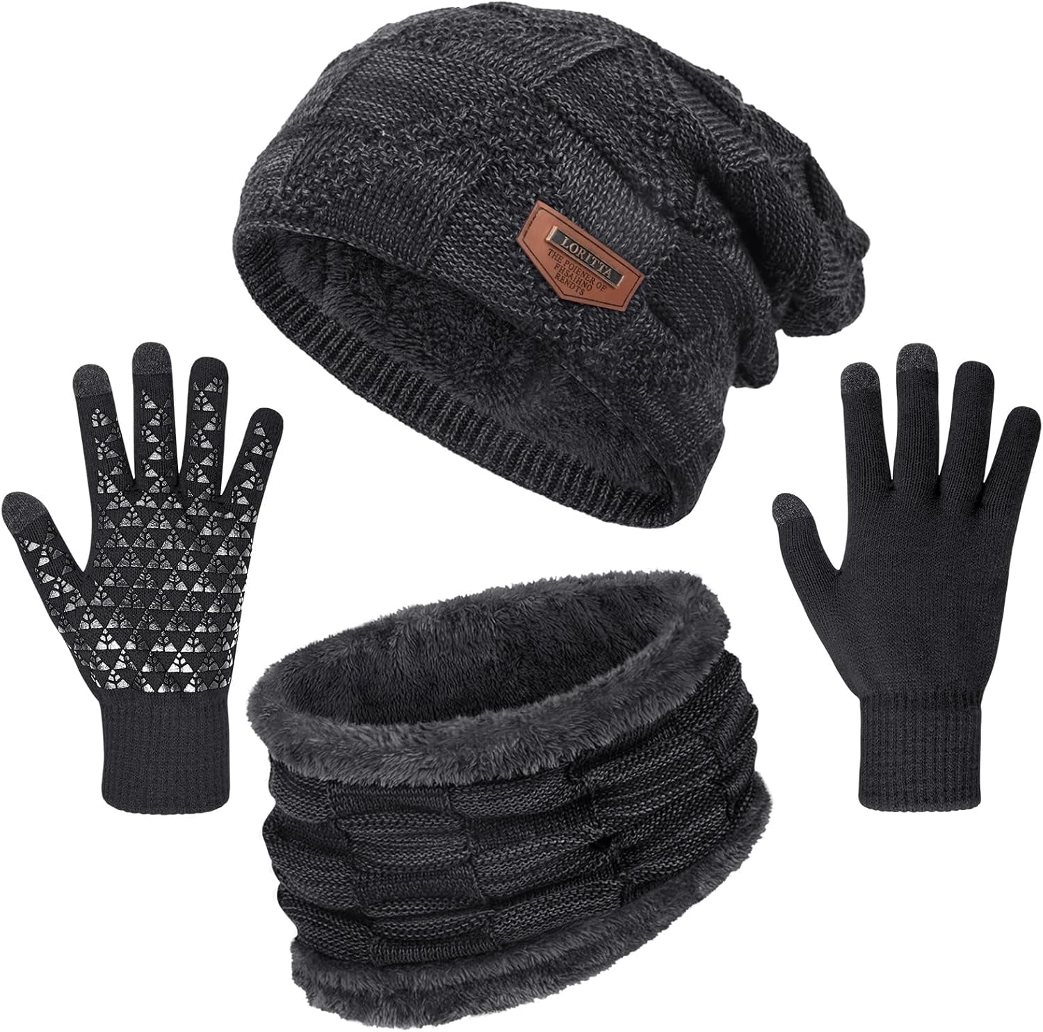 Winter Beanie Hats Scarf Gloves Set Thick Warm Slouchy Beanies Hat Knit Skull Cap Neck Warmer for Men Women