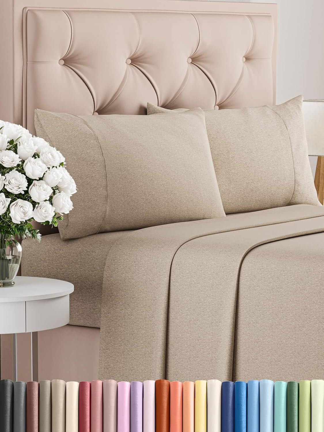 Queen Size 4 Piece Sheet Set - Comfy Breathable & Cooling Bed Sheets Set - Hotel Luxury Bedding for Women, Men, Kids, Teens, Boys & Girls - Deep Pockets, Ultra-Soft, Wrinkle Free - Oeko-Tex - Khaki