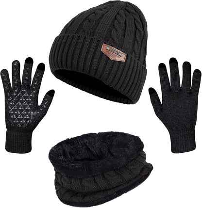 Winter Beanie Hats Scarf Gloves Set Thick Warm Slouchy Beanies Hat Knit Skull Cap Neck Warmer for Men Women