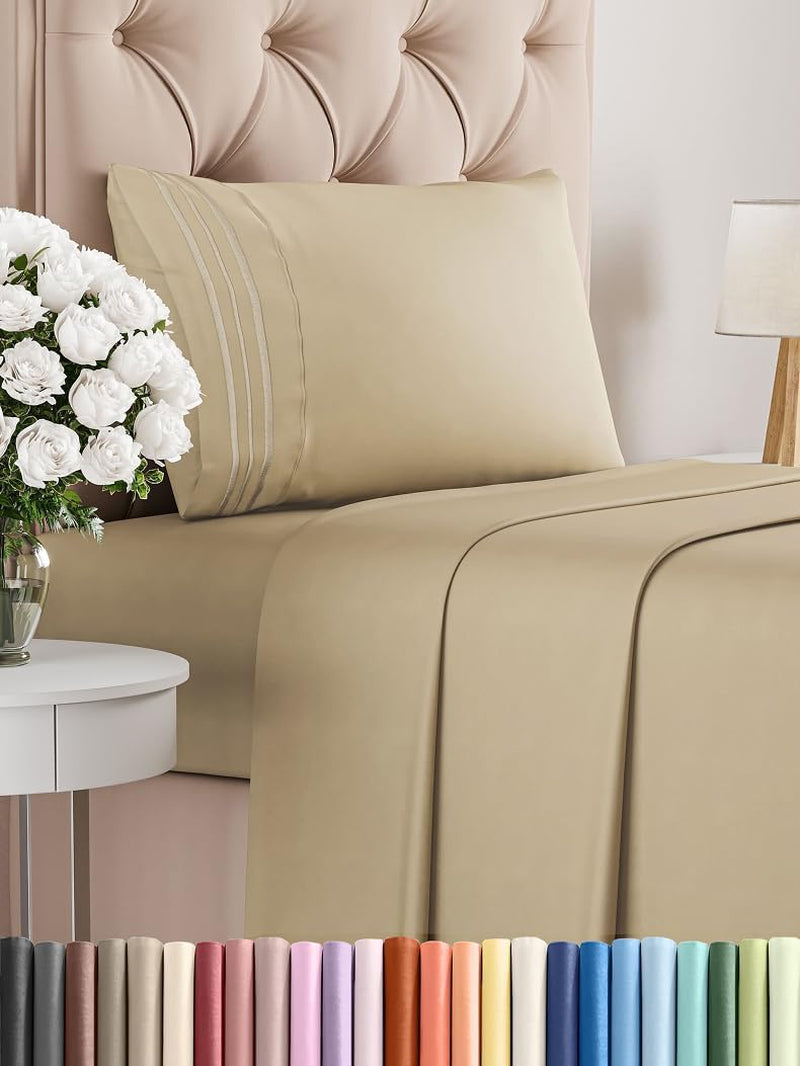 Queen Size 4 Piece Sheet Set - Comfy Breathable & Cooling Bed Sheets Set - Hotel Luxury Bedding for Women, Men, Kids, Teens, Boys & Girls - Deep Pockets, Ultra-Soft, Wrinkle Free - Oeko-Tex - Khaki