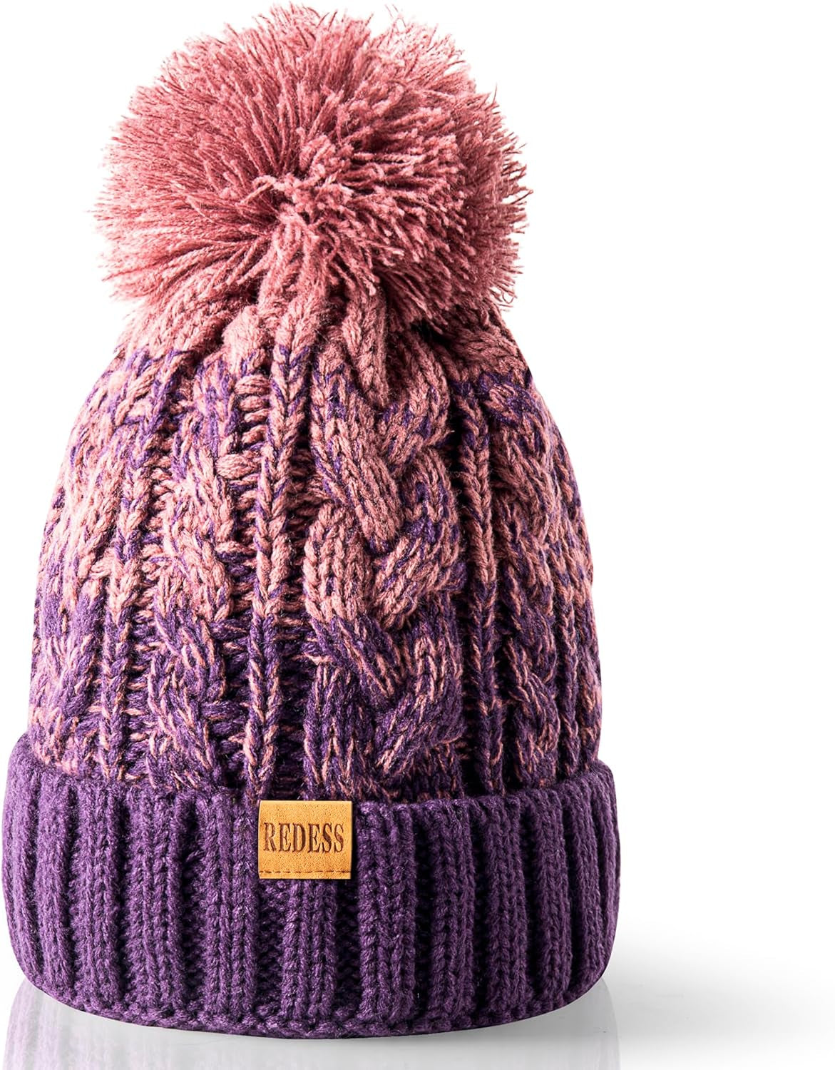 Women Winter Pompom Beanie Hat with Warm Fleece Lined, Thick Slouchy Snow Knit Skull Ski Cap