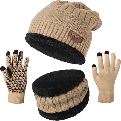 Winter Beanie Hats Scarf Gloves Set Thick Warm Slouchy Beanies Hat Knit Skull Cap Neck Warmer for Men Women