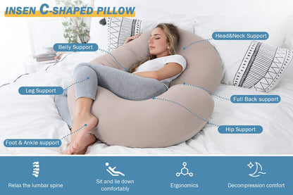 Pregnancy Pillow Cooling, Maternity Pillow with Soft Cotton Cover, C Shaped for Side Sleeping