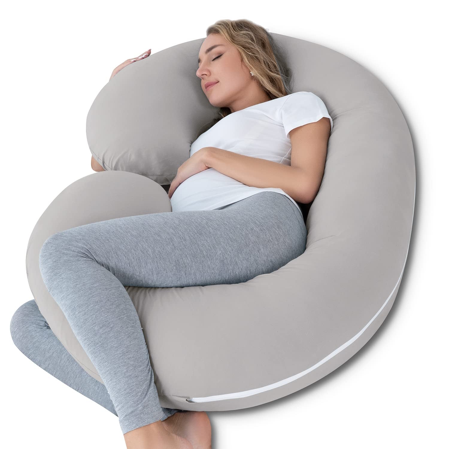 Pregnancy Pillow Cooling, Maternity Pillow with Soft Cotton Cover, C Shaped for Side Sleeping